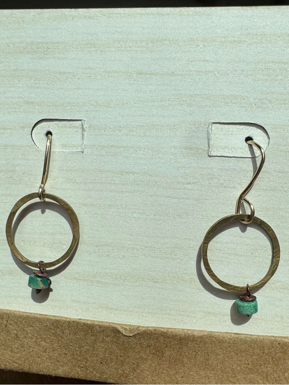 Handcrafted Brass Hoop Earrings with Turquoise Accent